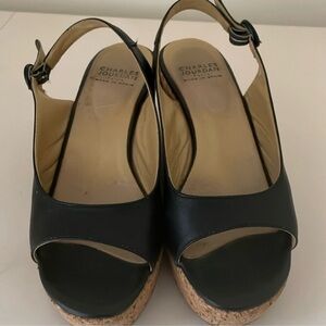 CHARLES JOURDAN Women’s Black Slingback Wedge Cork Sandals size 6.5